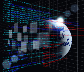Digital program code with earth globe background
