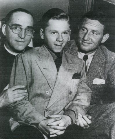 the real Father Flanagan with Mickey Rooney and Spencer Tracy from the BoysTown Movie